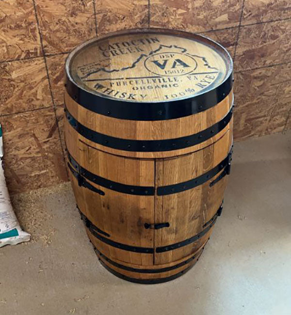 Custom Handcrafted Full Bourbon Barrel Bar with LED Lighting & Locking Storage