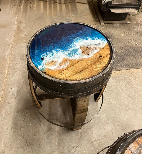Handcrafted Bourbon Barrel Resin Art Accent Table