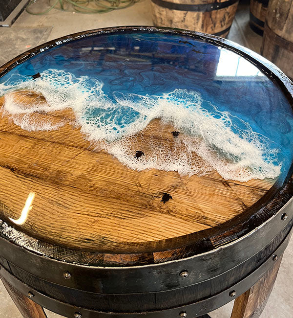 Handcrafted Bourbon Barrel Resin Art Accent Table