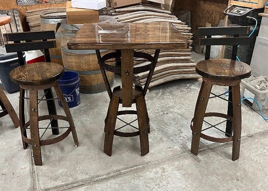 Handcrafted Bourbon Barrel Pub Table & Bar Stool Set