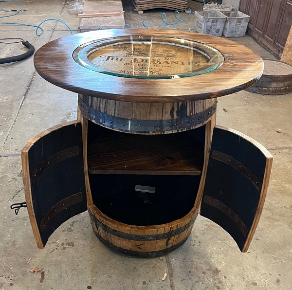 Handcrafted Full Bourbon Barrel Bar with Glass & Wood Tabletop