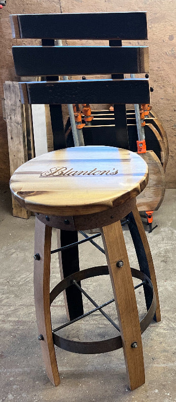 Handcrafted Bourbon Barrel Stave Bar Stool with Back