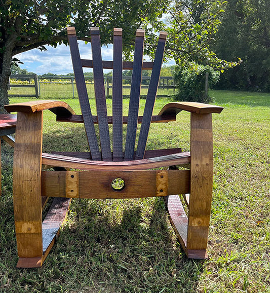 Handcrafted Bourbon Barrel Outdoor Rocking Chair