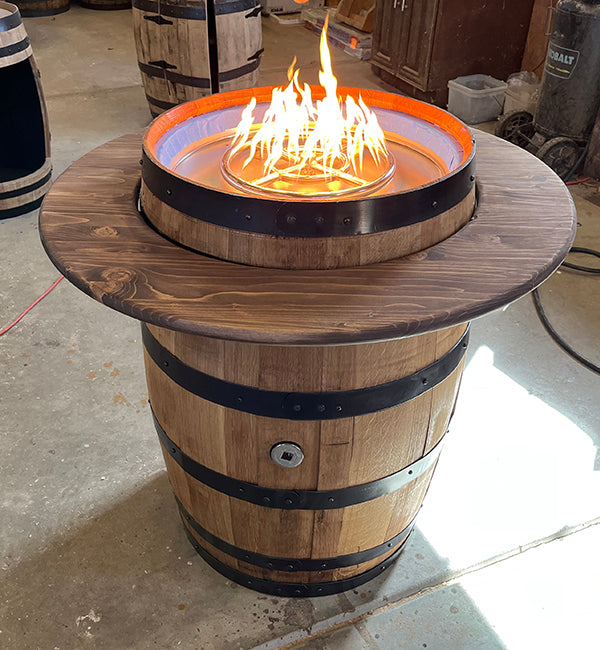 Handcrafted Bourbon Barrel Gas Fire Pit Table