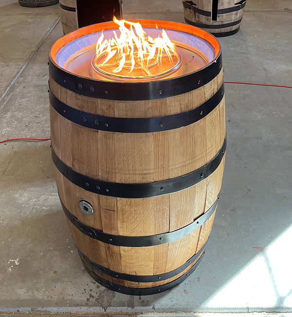 Handcrafted Bourbon Barrel Gas Fire Pit Table