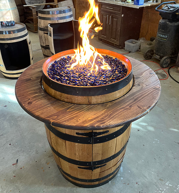 Handcrafted Bourbon Barrel Gas Fire Pit Table