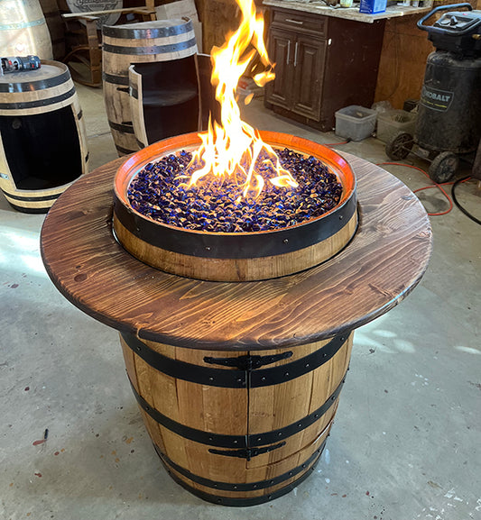 Handcrafted Bourbon Barrel Gas Fire Pit Table