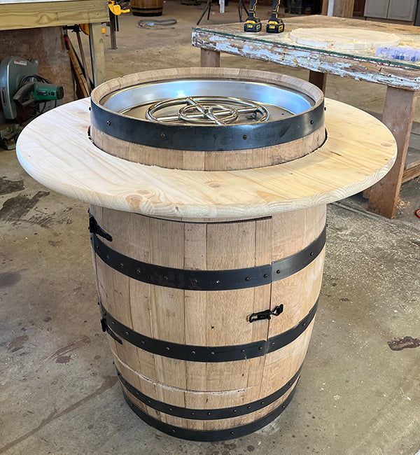 Handcrafted Bourbon Barrel Gas Fire Pit Table
