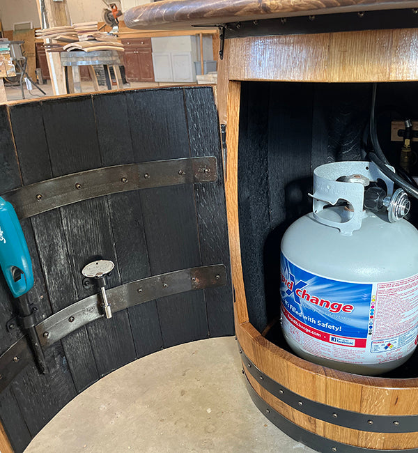 Handcrafted Bourbon Barrel Gas Fire Pit Table