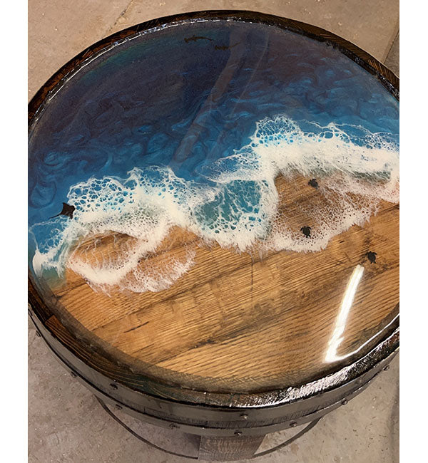 Handcrafted Bourbon Barrel Resin Art Accent Table