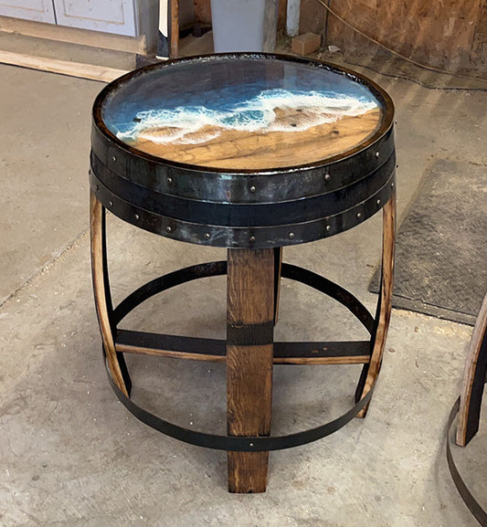 Handcrafted Bourbon Barrel Resin Art Accent Table